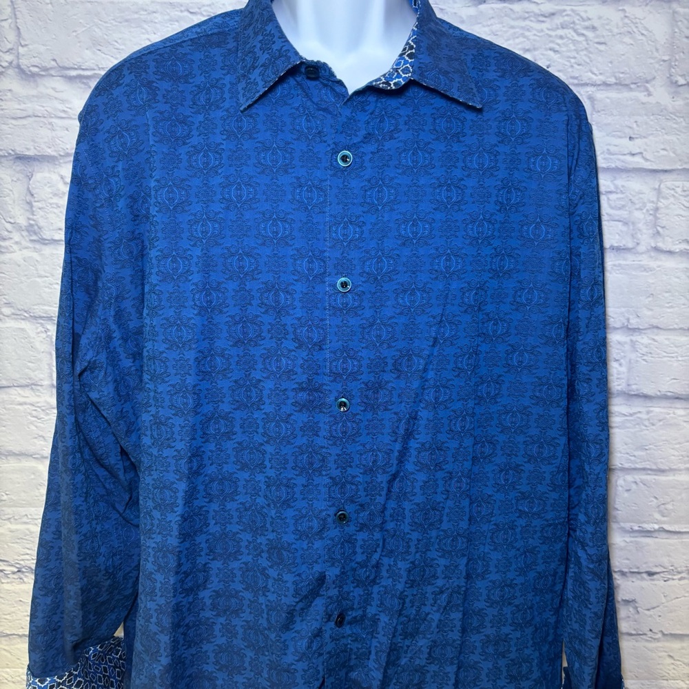 Robert Graham Shirt Mens 2XL Blue Paisley Flip Cuff Button Up Party Long Sleeve